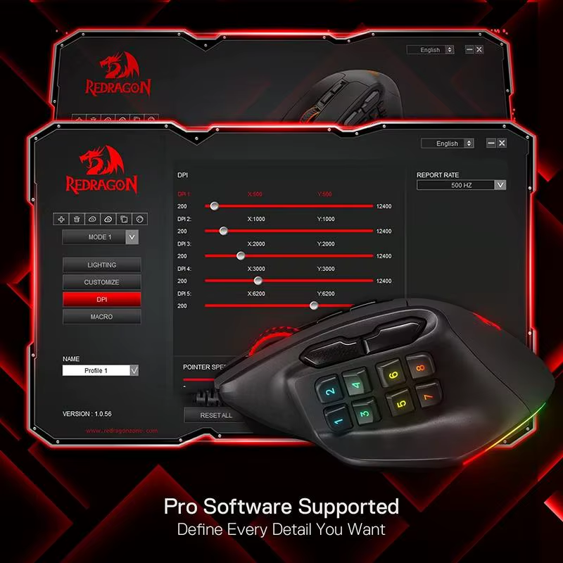 Thumbnail: M811 Aatrox MMO Gaming Mouse, 15 Programmable Buttons Wired RGB Gamer Mouse W/ E