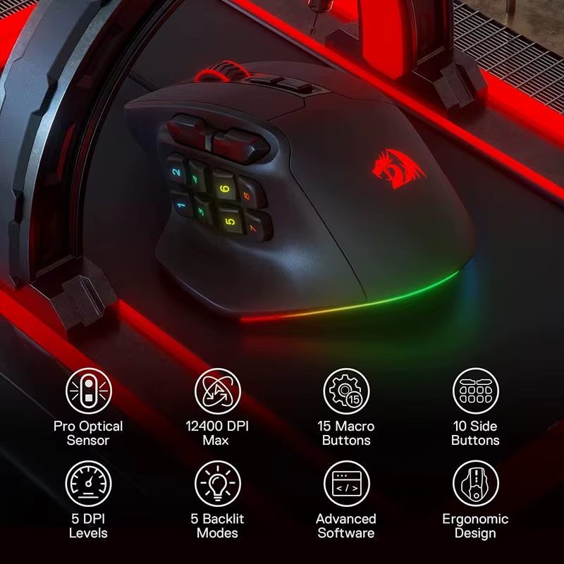 Thumbnail: M811 Aatrox MMO Gaming Mouse, 15 Programmable Buttons Wired RGB Gamer Mouse W/ E