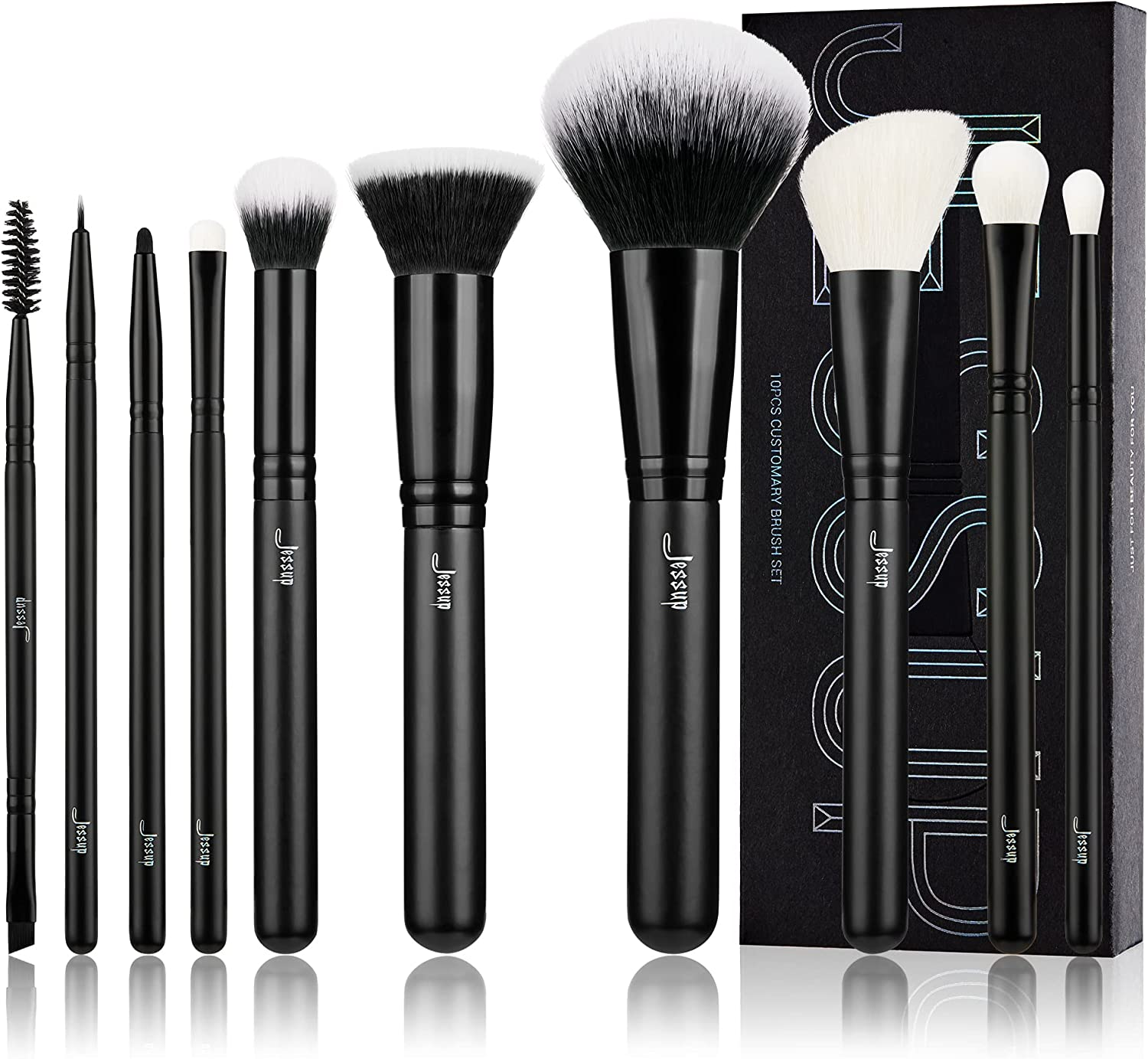 Makeup Brush Set 10Pcs Black Make up Brushes Set Professional with Natural Synth