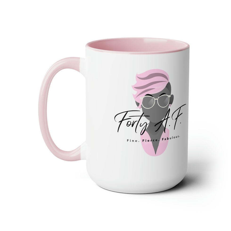 Thumbnail: White and pink 40 AF Mug, stylish and feminine design for women over 40.