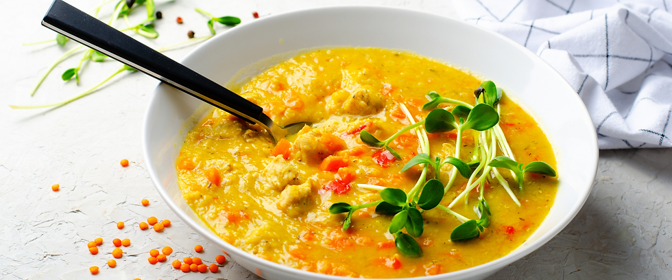 A bowl of turmeric and ginger chicken soup