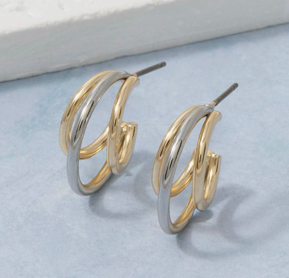 Miniatura: Triple intertwined hoop earrings 