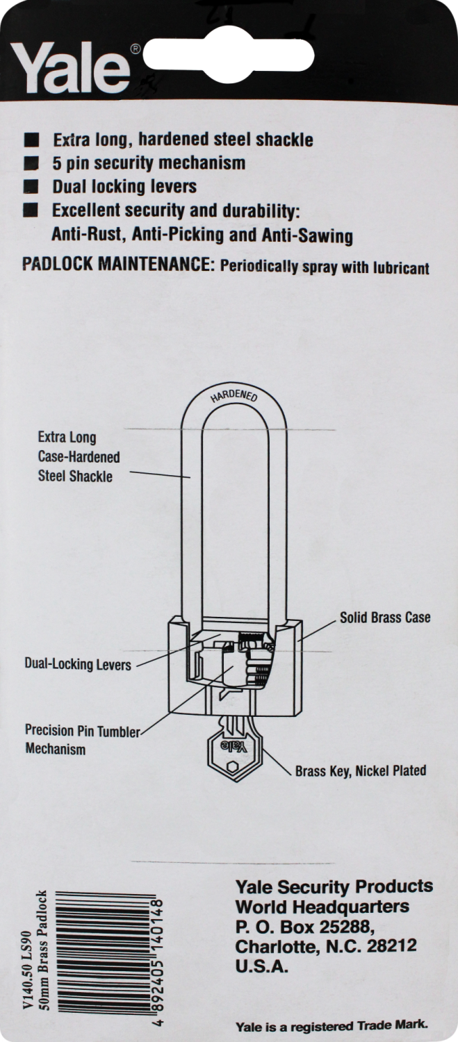 Thumbnail: Yale Brass Padlock Long Shackle V-140 50mm LS90