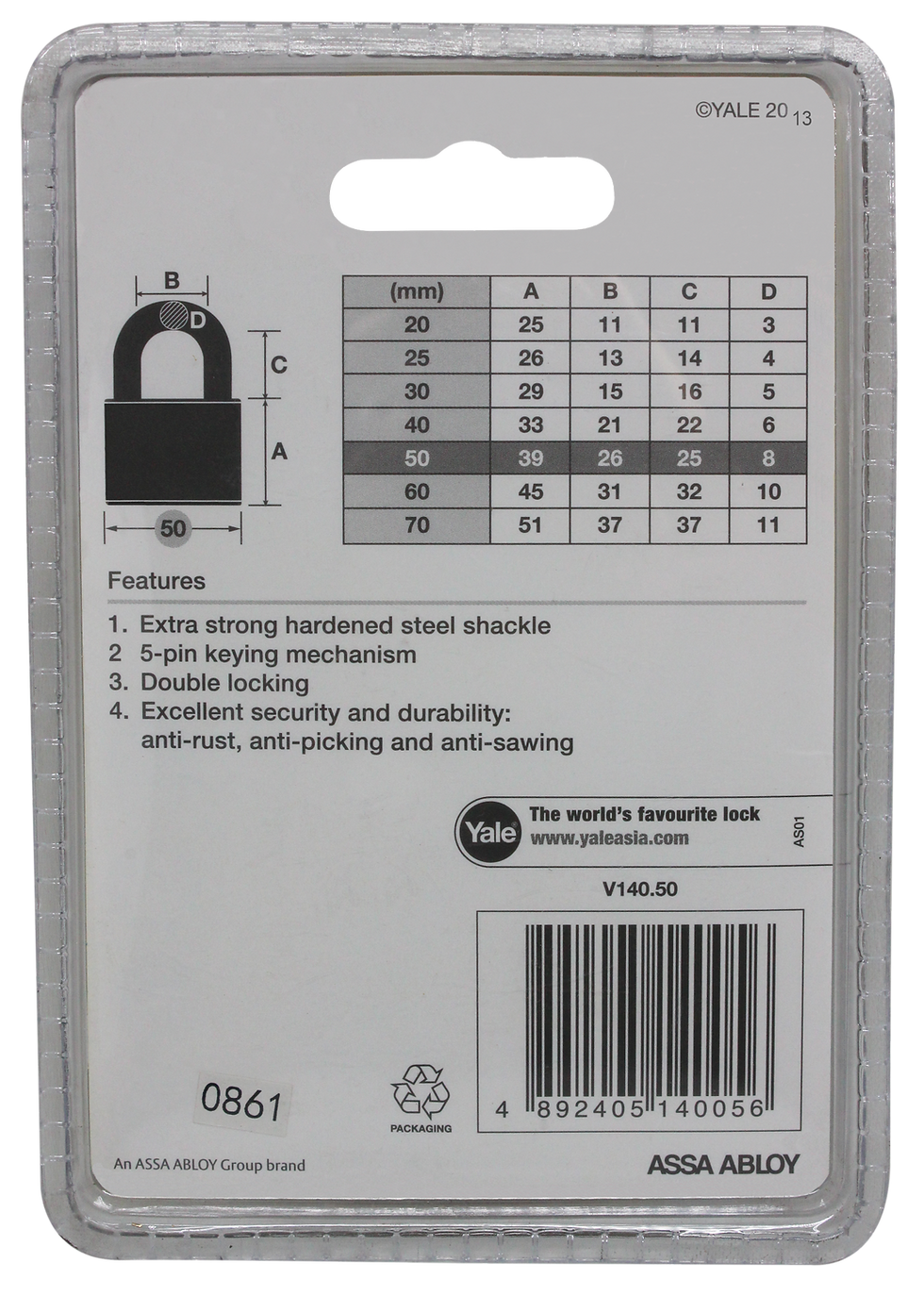Thumbnail: Yale Brass Padlock(USA) V-140 50mm