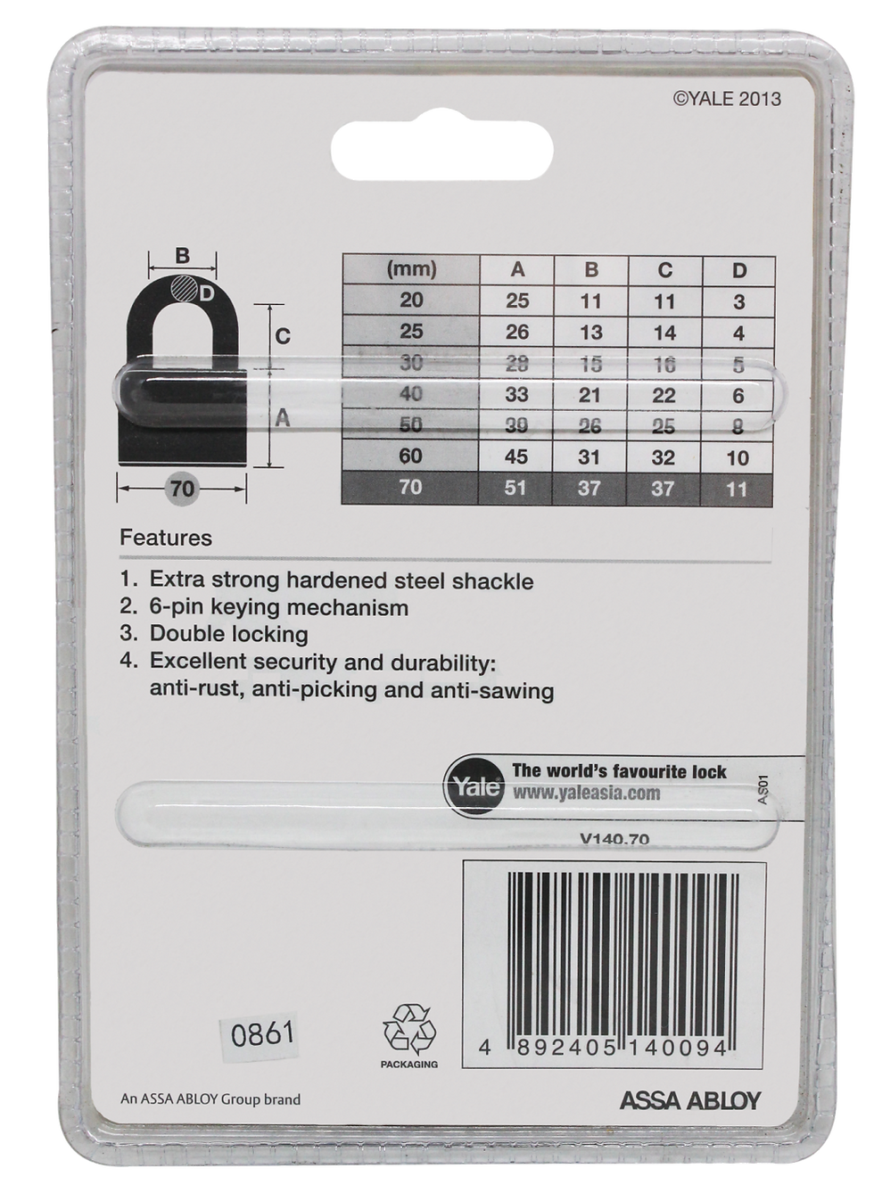 Thumbnail: Yale Brass Padlock(USA) V-140 70mm