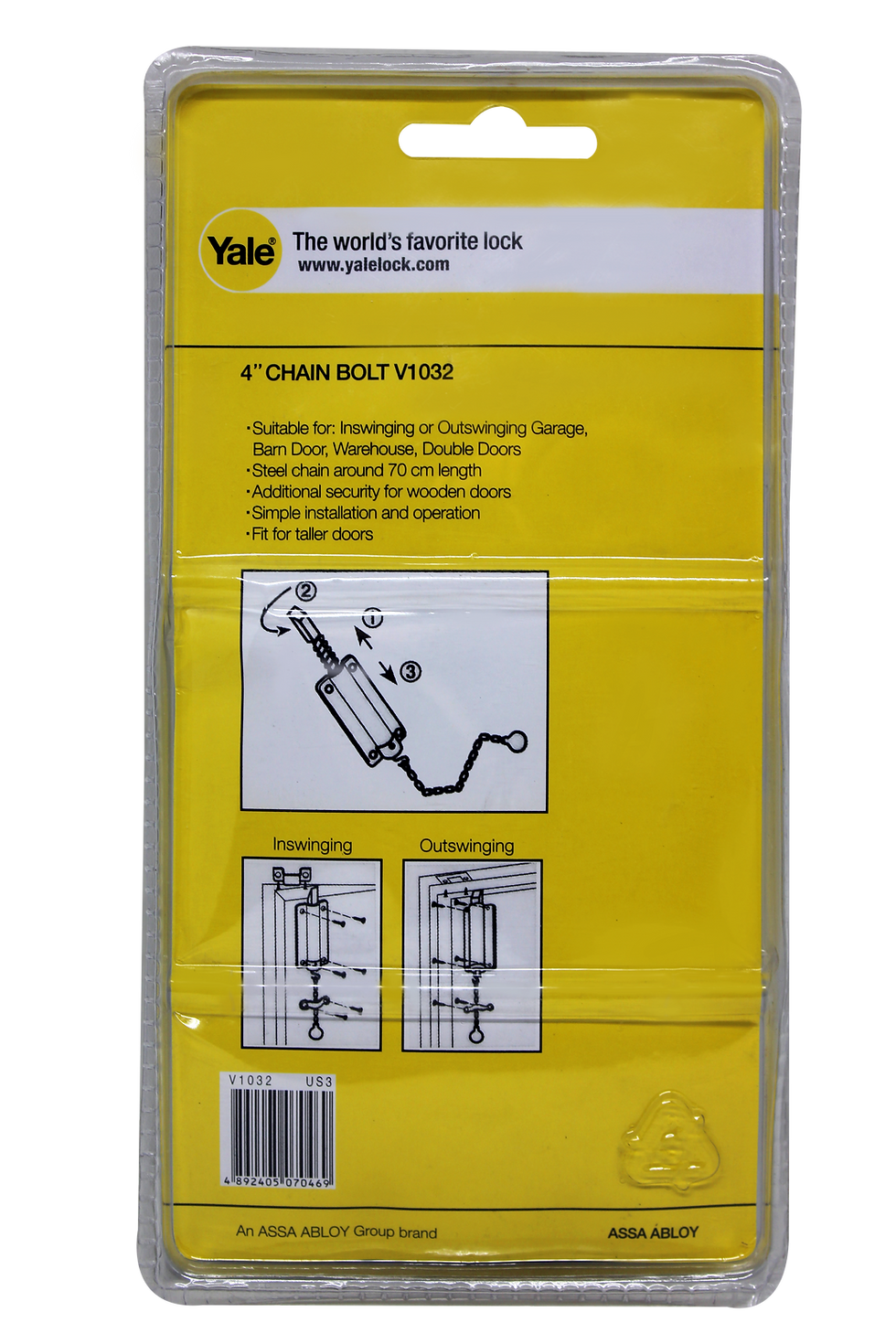 Thumbnail: Yale Chain Bolt 4" V1032 US3 Brass Finish
