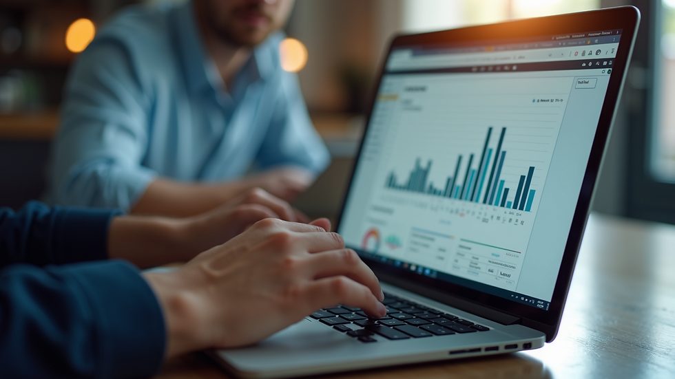 Close-up view of a person analyzing website analytics on a laptop