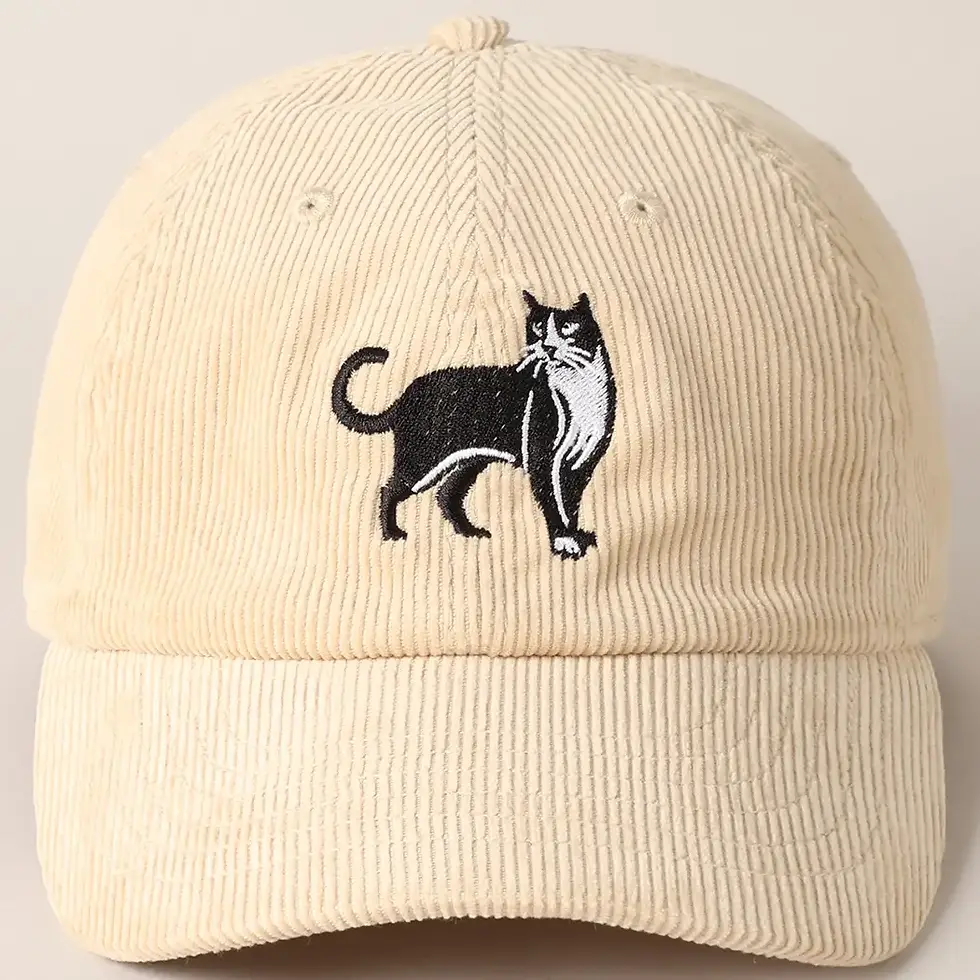 Thumbnail: Tuxedo Cat Embroidery Corduroy Baseball Cap