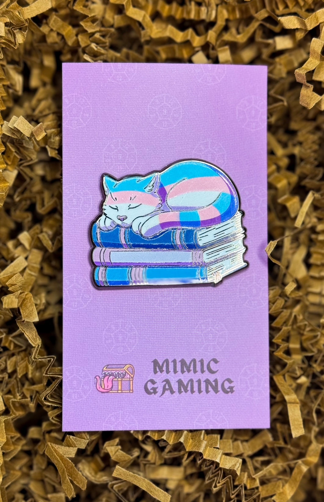 Trans Cat On Pile of Books Enamel Pin - 1.5"