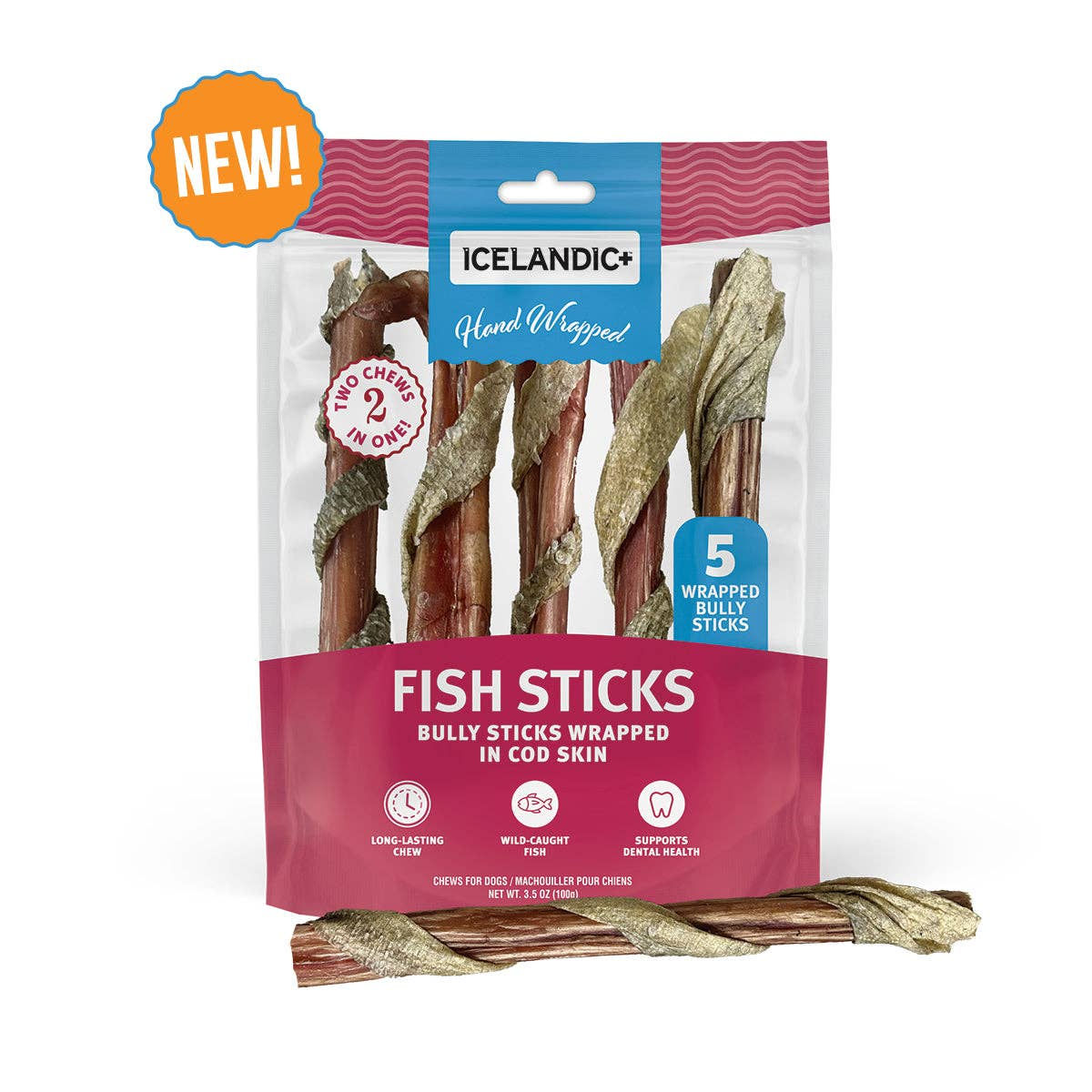 Fish Sticks - Cod Wrapped Bully Sticks for Dogs 6"