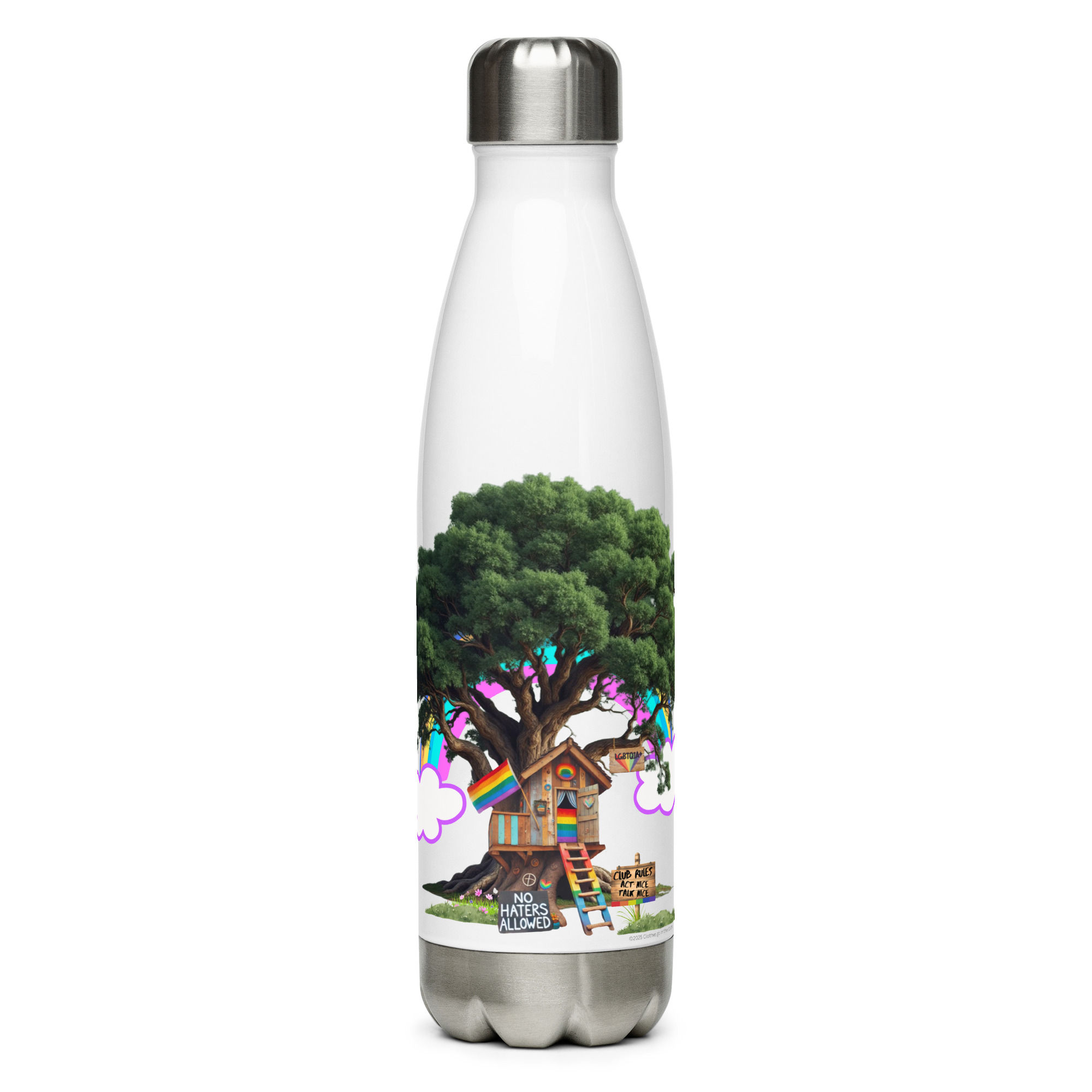 "LGBTQ+ Tree House - No Haters" LGBTQ+ Stainless Steel Water Bottle (17oz)