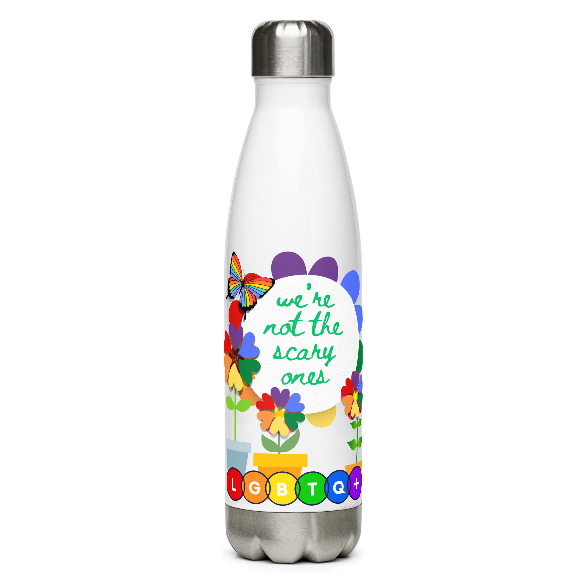 "We're Not The Scary Ones" - LGBTQ+ Graphic Stainless Steel Water Bottle (17oz)