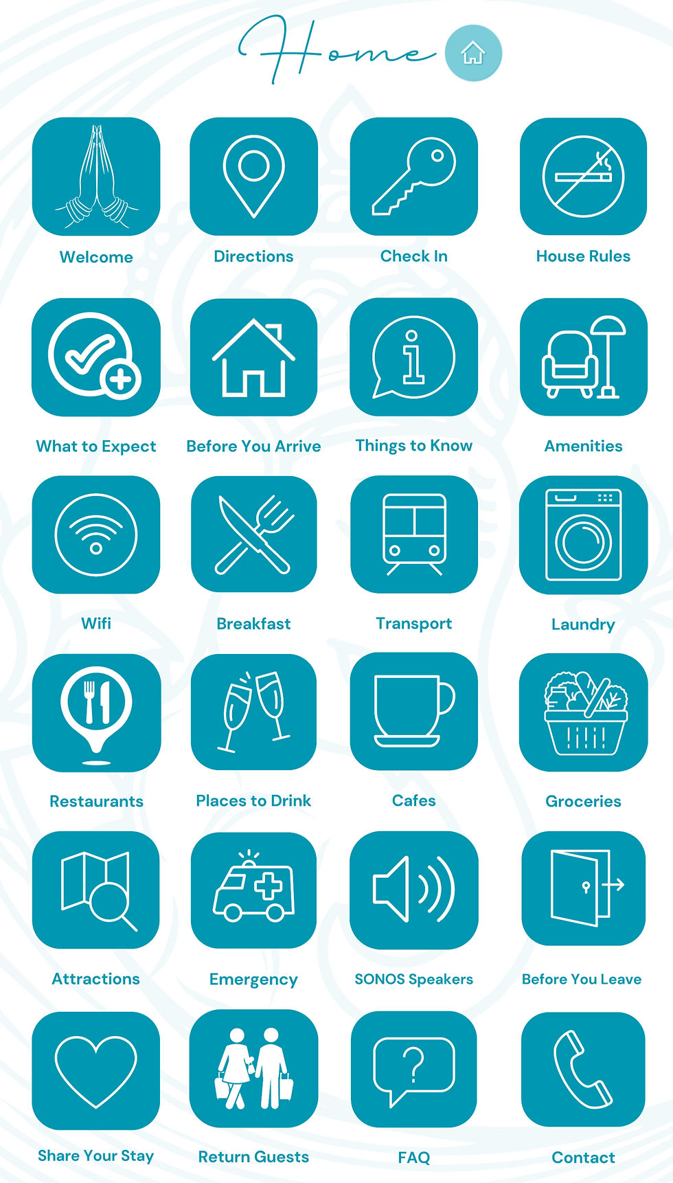 Guest welcome booklet home page menu