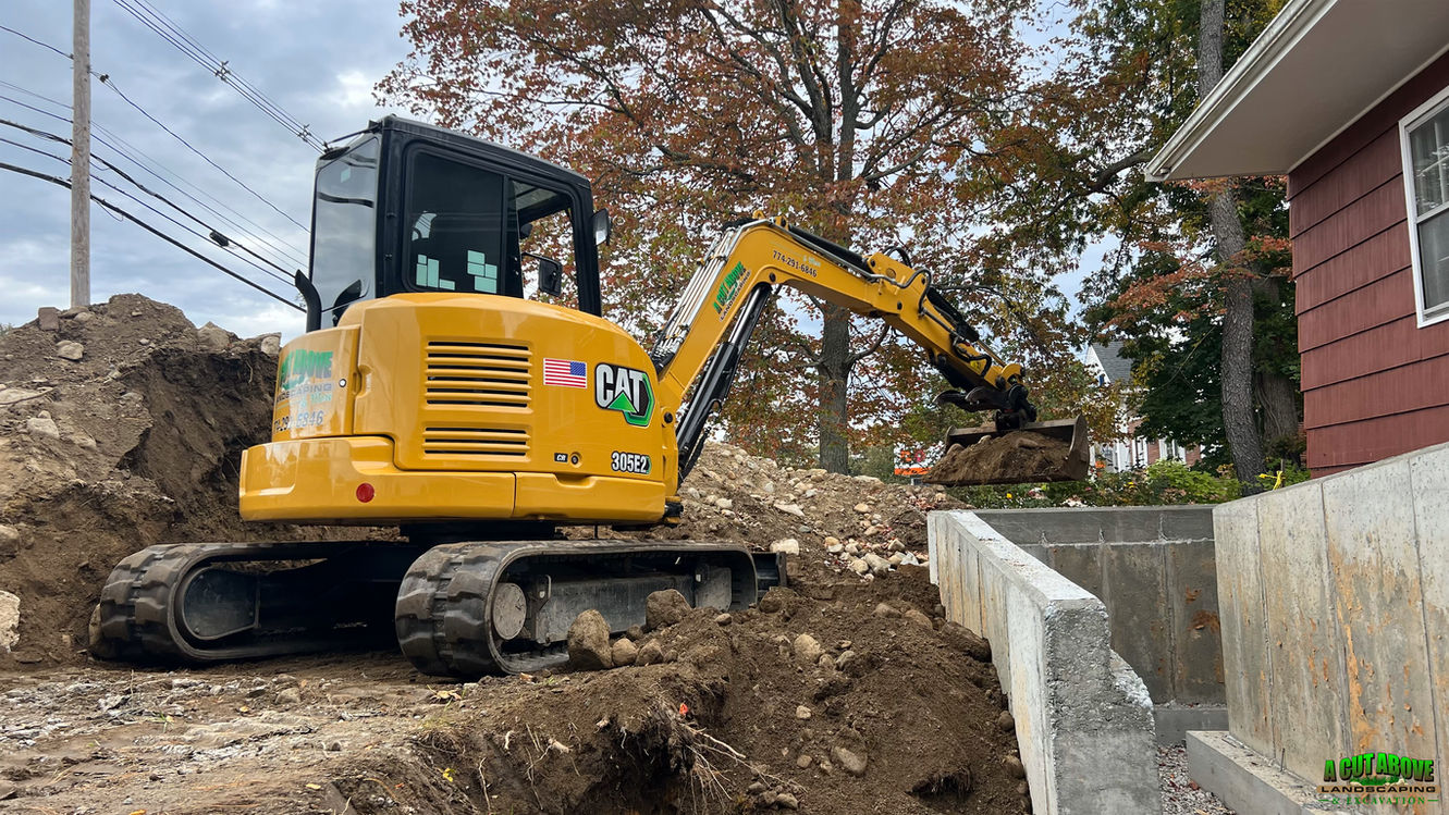 Excavator digging, foundation work