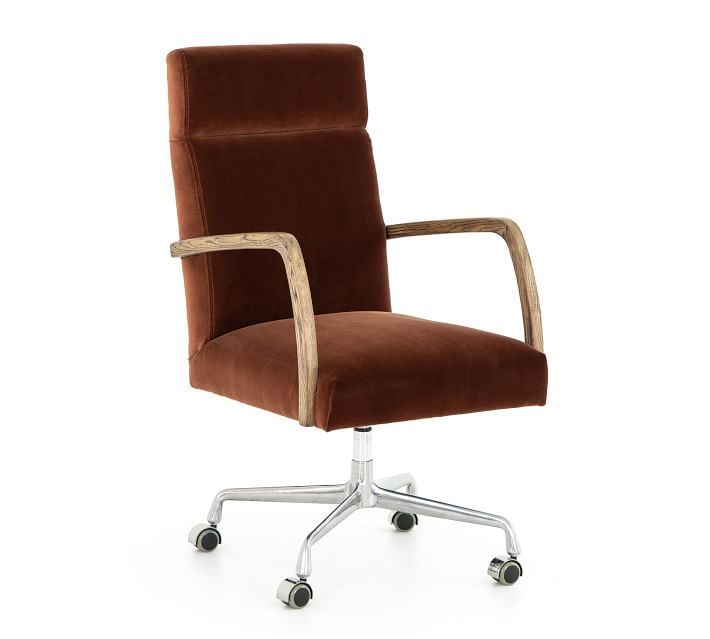 Rust Swivel Velvet Desk Chair