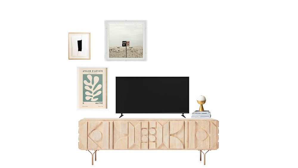 how to style a tv console, how to style a media console, gallery wall