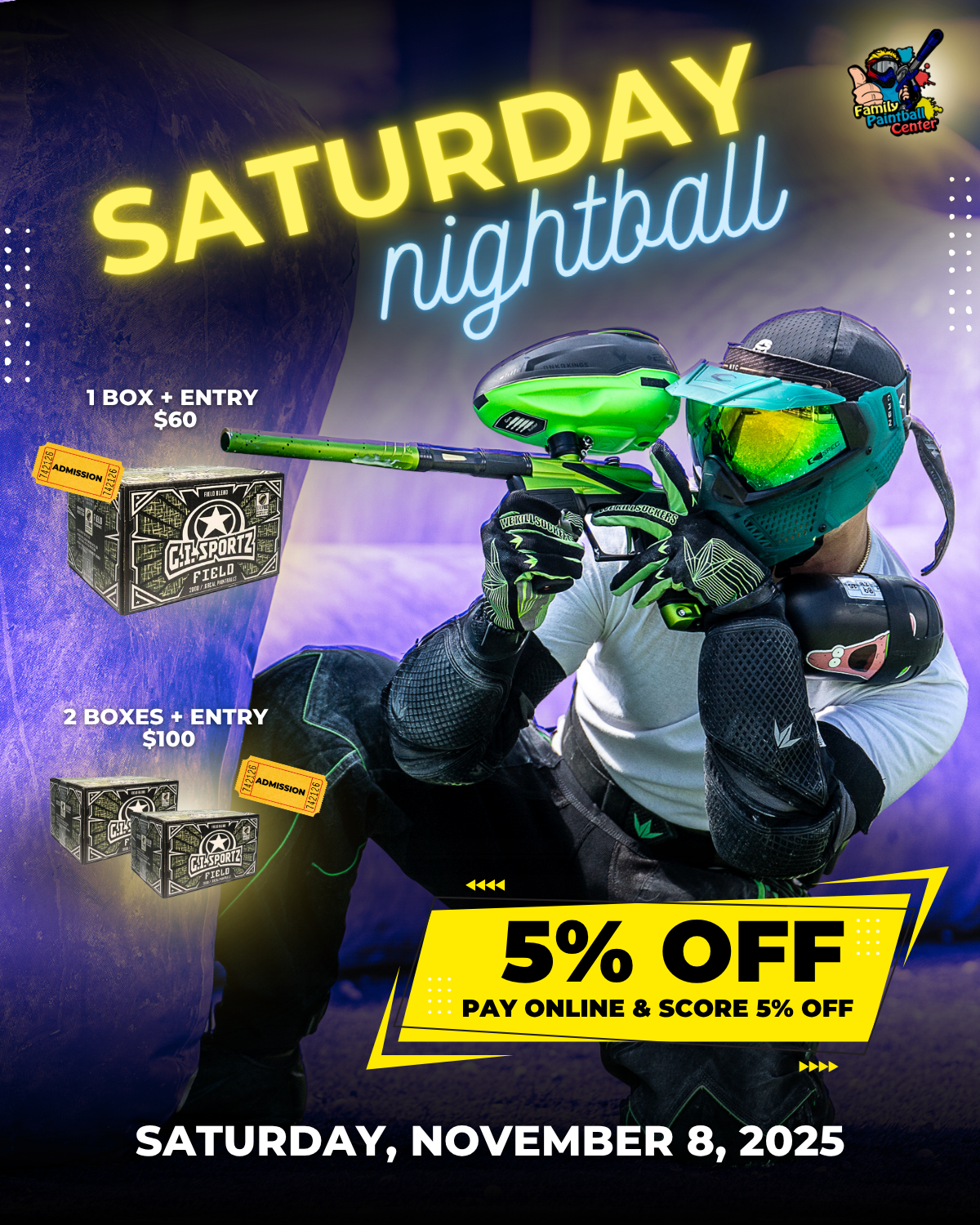 Saturday Night Paintball 11/08/25 (5% off online)