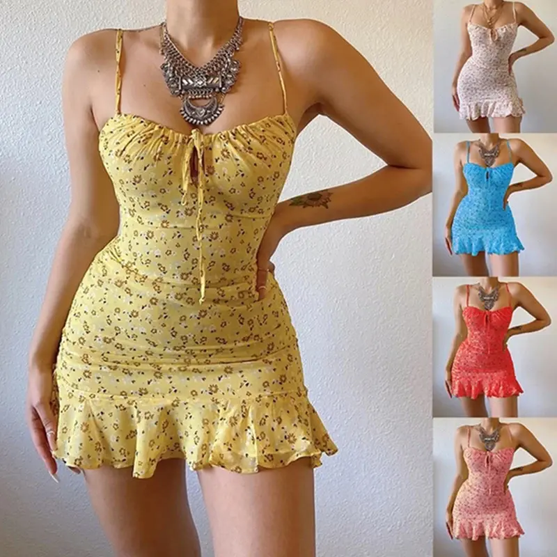 Vestido camisola floral curto e sexy para mulheres, ideal para usar em casa no v