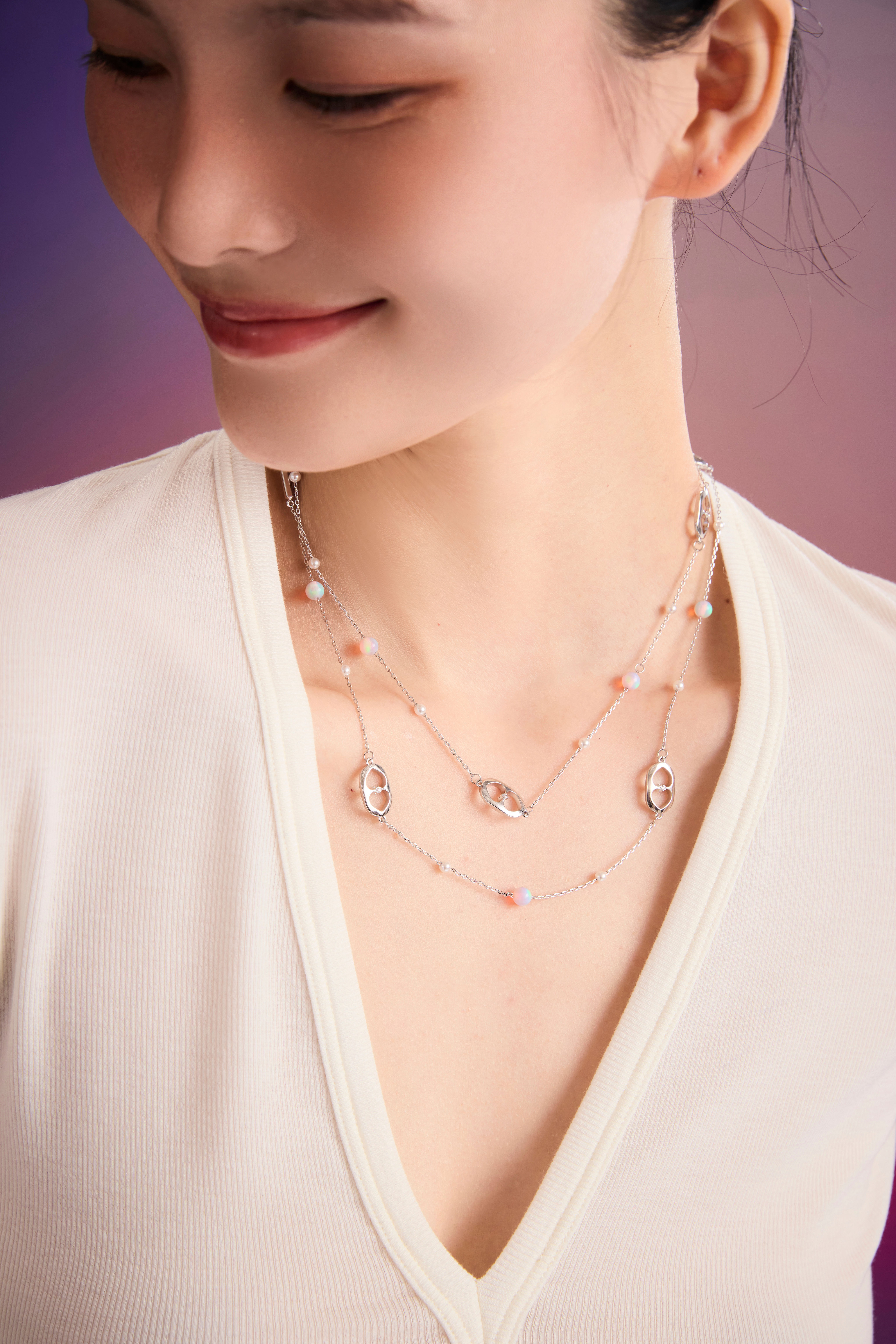INTERLOCKING HEARTS OPAL LONG NECKLACE