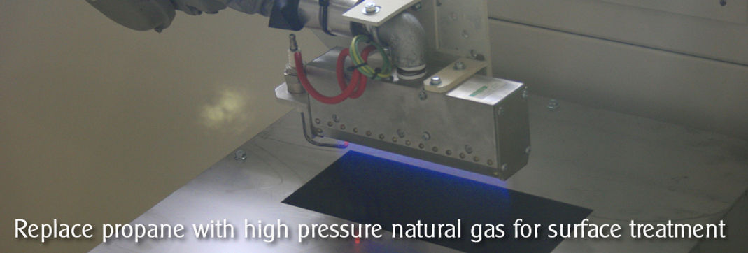 Natural gas pressure boosters for flame plasma surface treatment.