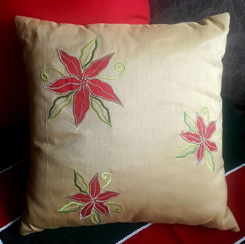 Poinsettia Embroidered Cushion Cover/ Gold/ Set of 2
