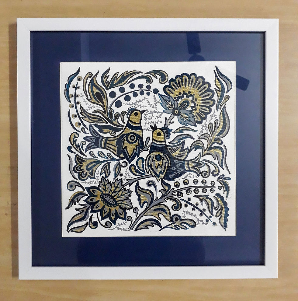 Original Brush Painting / Wall Art /Glass Framed/ Gift/ Blue