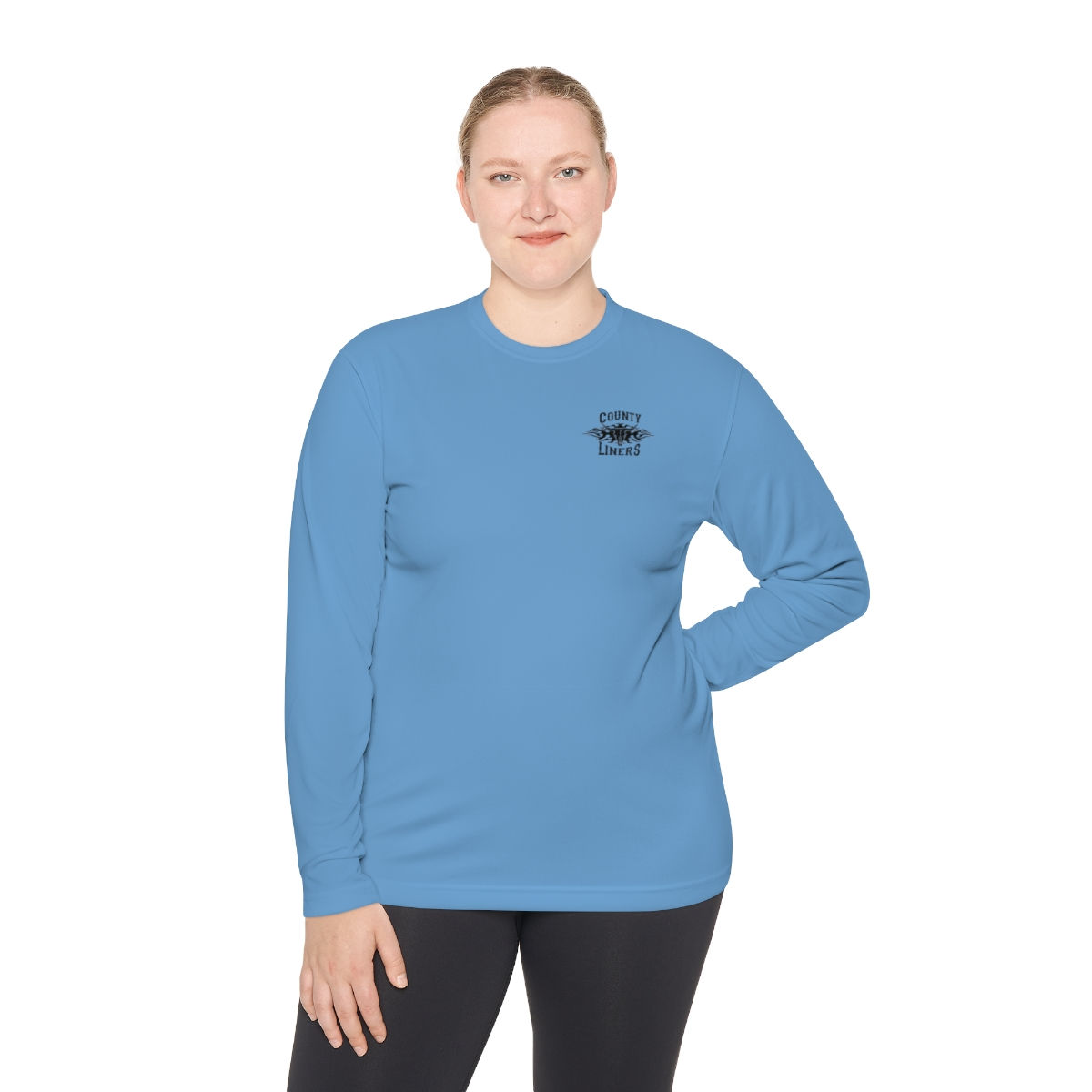 Unisex Long Sleeve Moisture-Wicking Tee - Small front & Large back logo