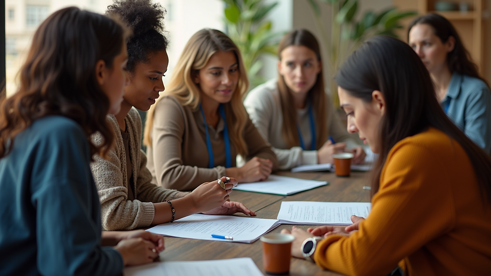 High angle view of a community health workshop with women participating