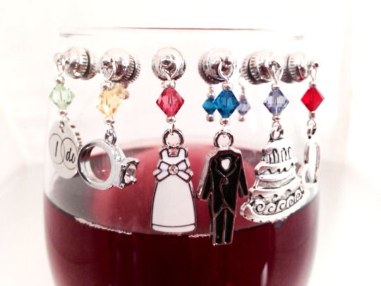 Thumbnail: Bride & Groom Wedding Wine Charm Set