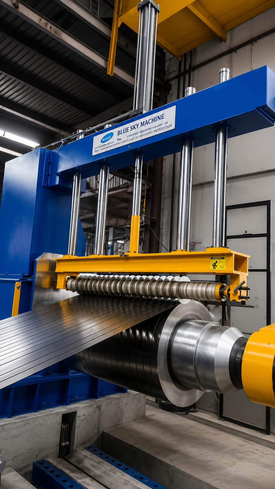 Industrial slitting machine with precision cutting capability for steel sheets