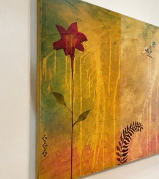Thumbnail: ORIGINAL ABSTRACT FLORAL & BIRD CANVAS