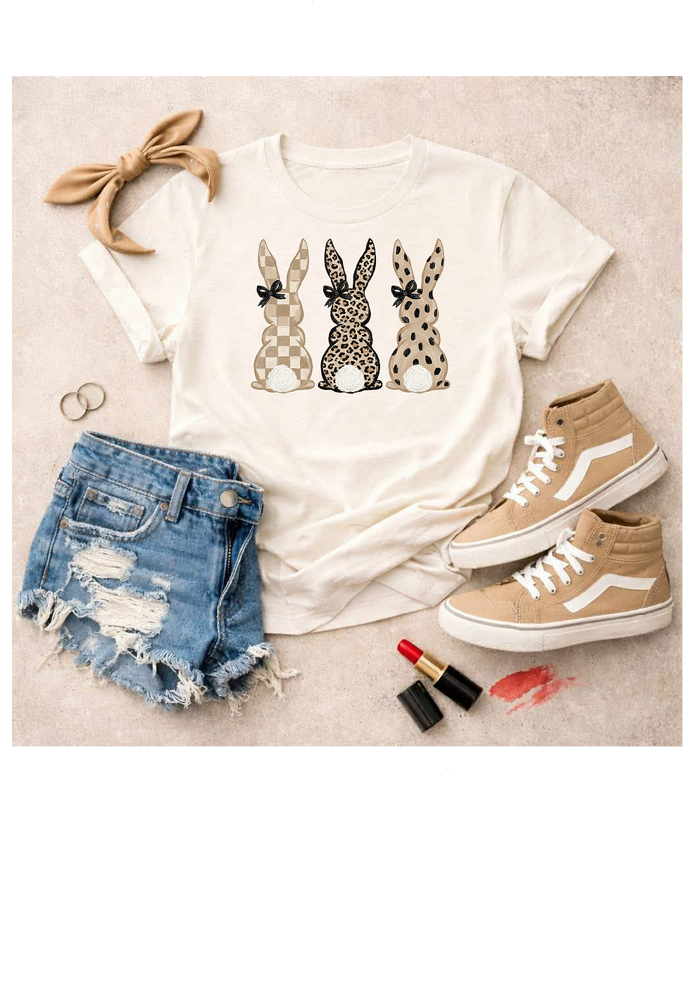 Neutral Bunny Trio Easter Graphic Tee