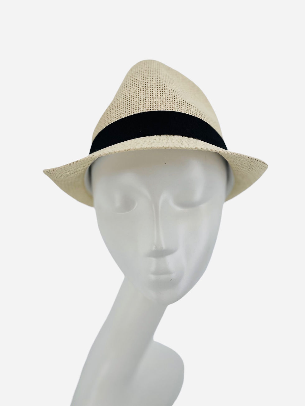 Thumbnail: Straw Fedora Hat with Black Ribbon - Ivory