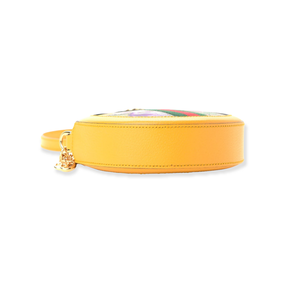 Thumbnail: Gucci GG Supreme Monogram Flora Web Mini Ophidia Round Shoulder Bag Yellow - Side View
