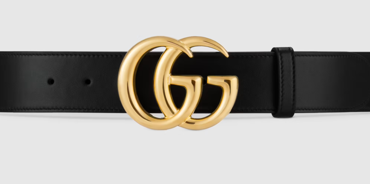 GG Marmont wide leather belt with shiny buckle - 4cm - Front View