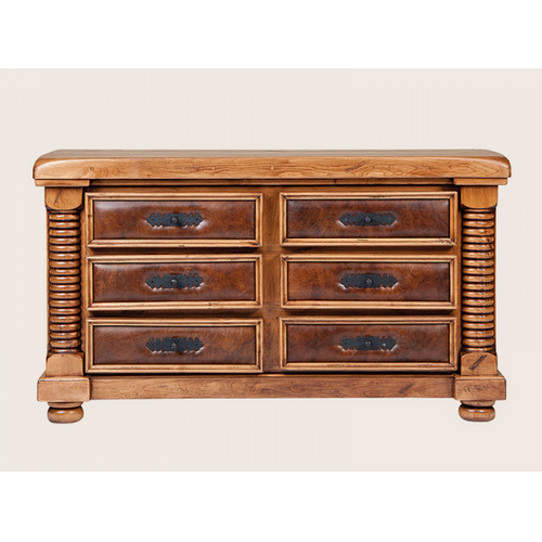 Bozeman 6 Drawer Dresser with Leather Panels Tweeds