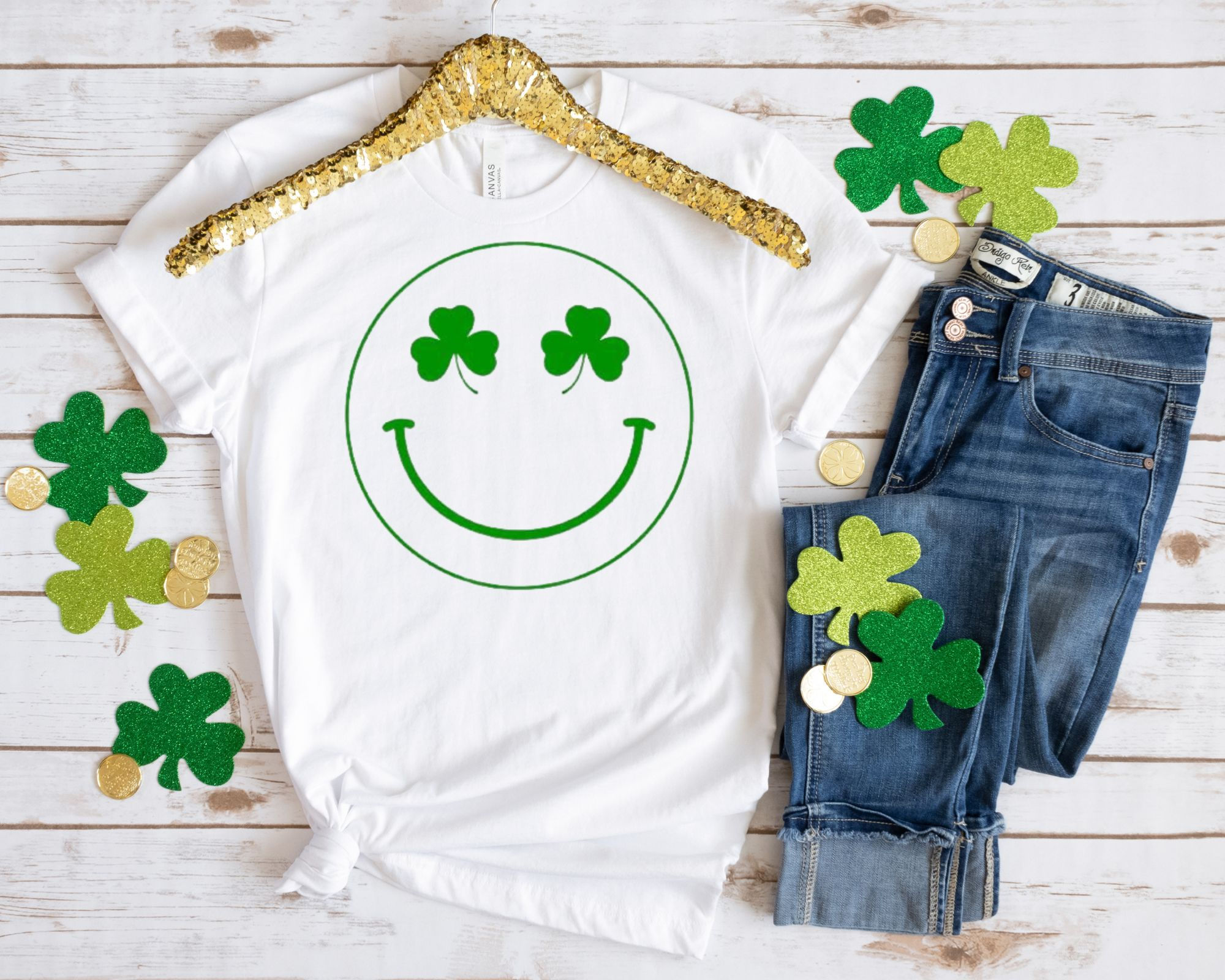 Shamrock Smiley Face Gender Neutral Graphic Tee
