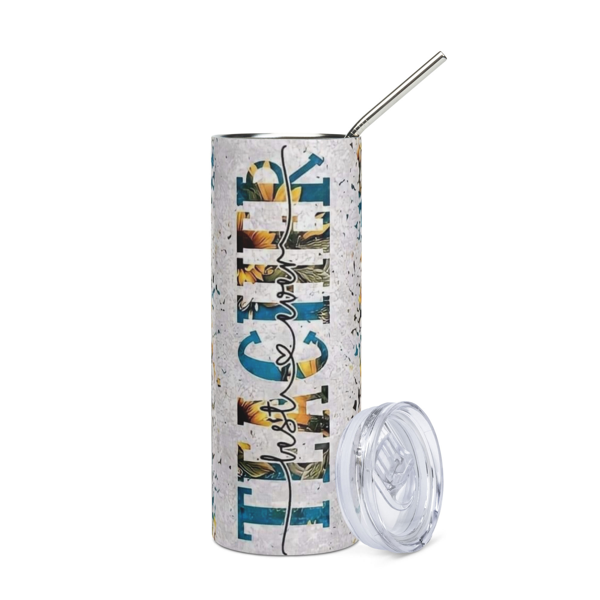 Best Teacher Ever Sunflower 20 OZ Skinny Tumbler | Teacher Gift