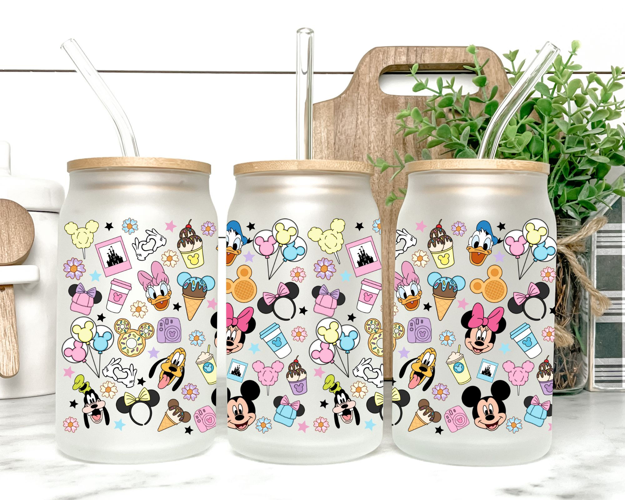 Mouse Park Snacks Glass Can | 16oz Frosted Glass Can| Walk on Main Street | Mous