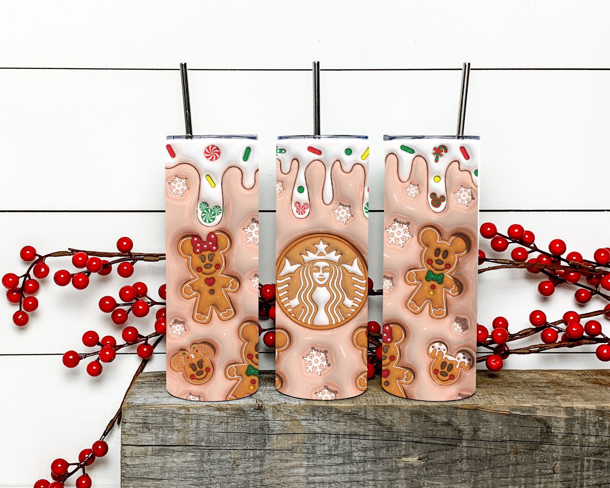 Pink Christmas Mouse Gingerbread Cold Cup , Pink Christmas Cup , Custom Pink Chr