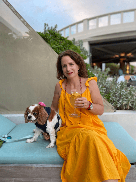 Image of my dog and I at The Loren Hotel in Bermuda.