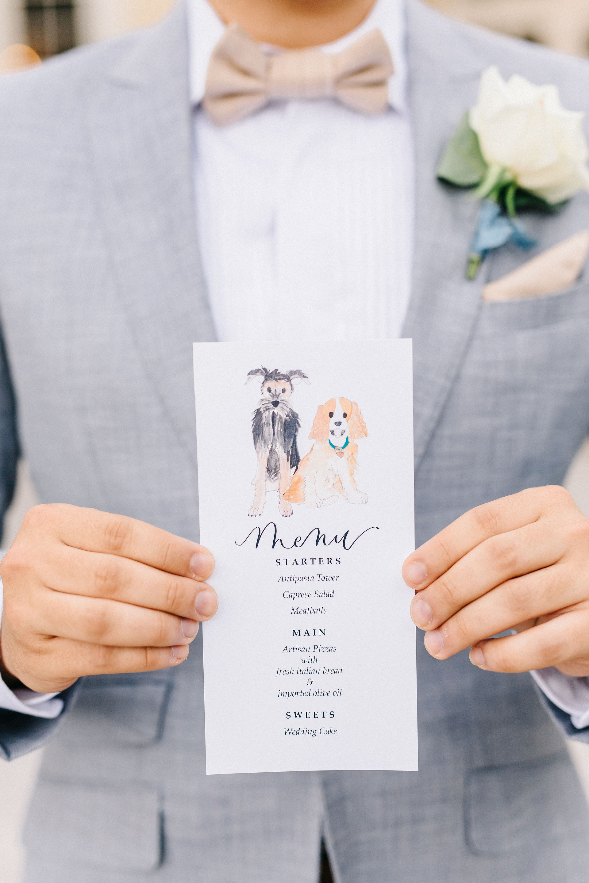 Lady and the Tramp inspired watercolor stationery for wedding menu
