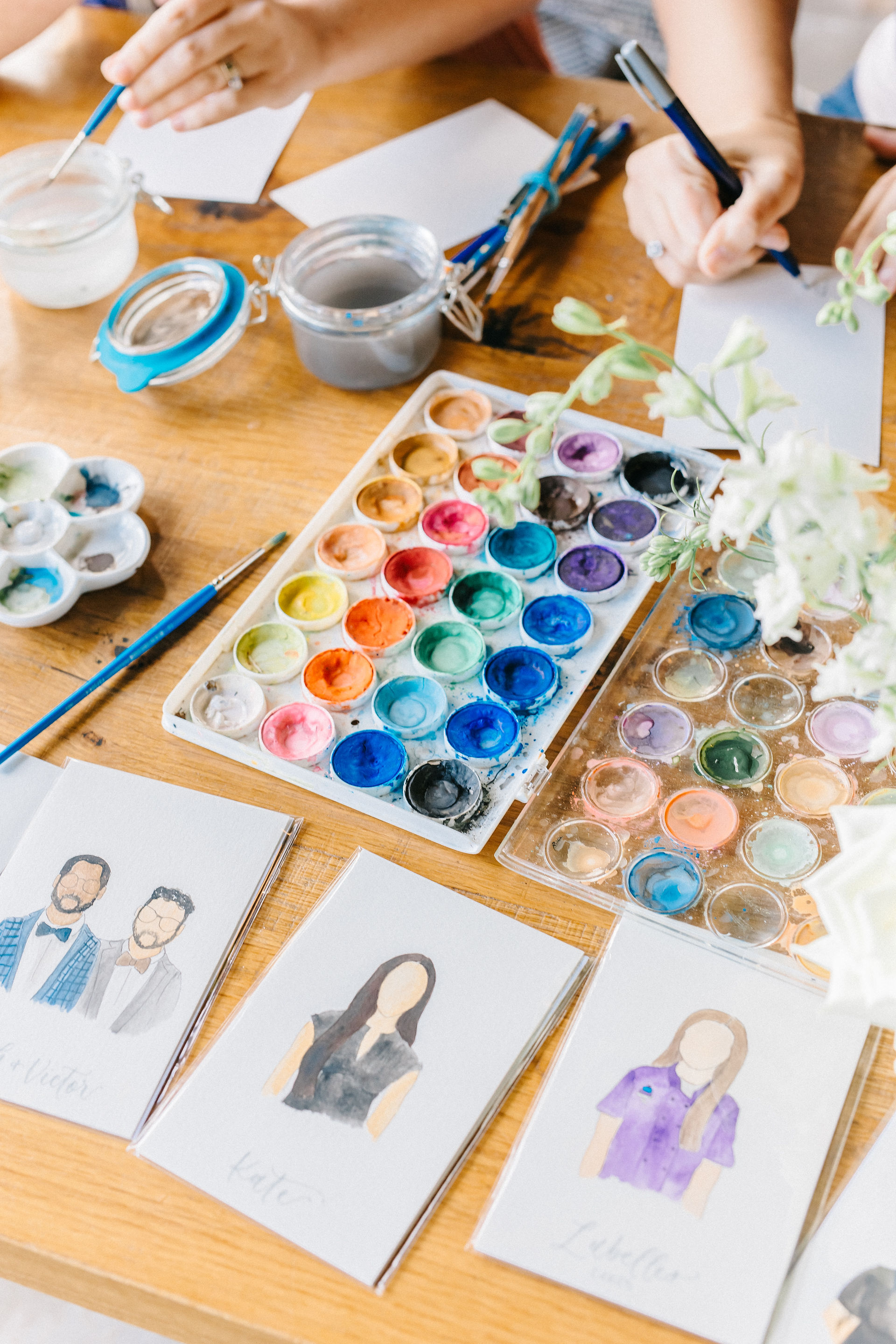 Watercolor portraits for intimate wedding