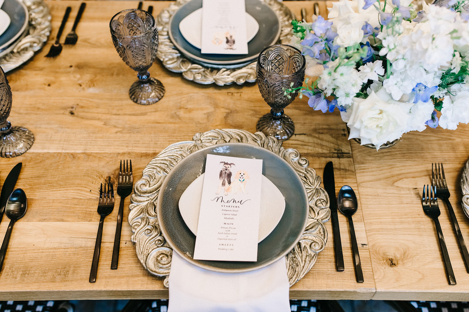 Tabletop decor and stationery for intimate wedding reception