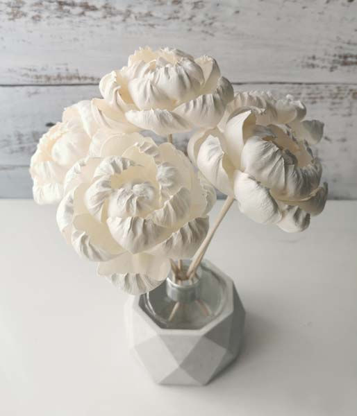 Thumbnail: 5 White Romantic Peony Flower 3" Sola Flower Reed Diffuser