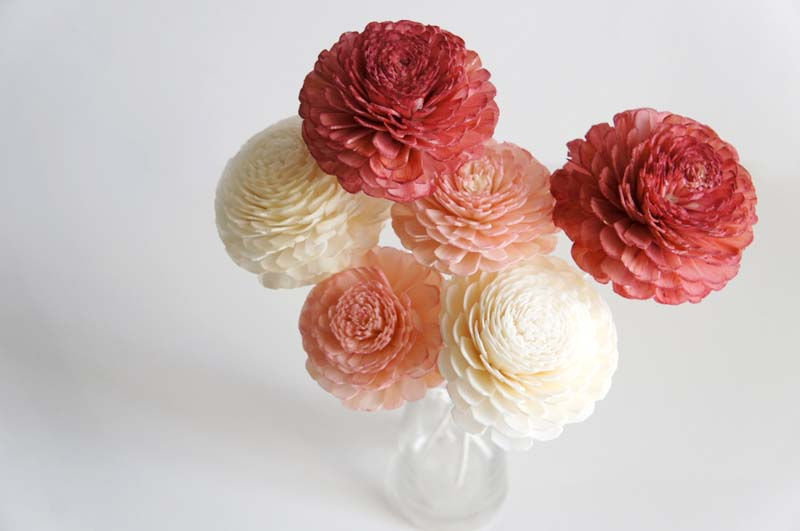 Thumbnail: 6 Triple Warm Tone Color 3 Inch Jasmine Sola Flower with Reed Diffuser