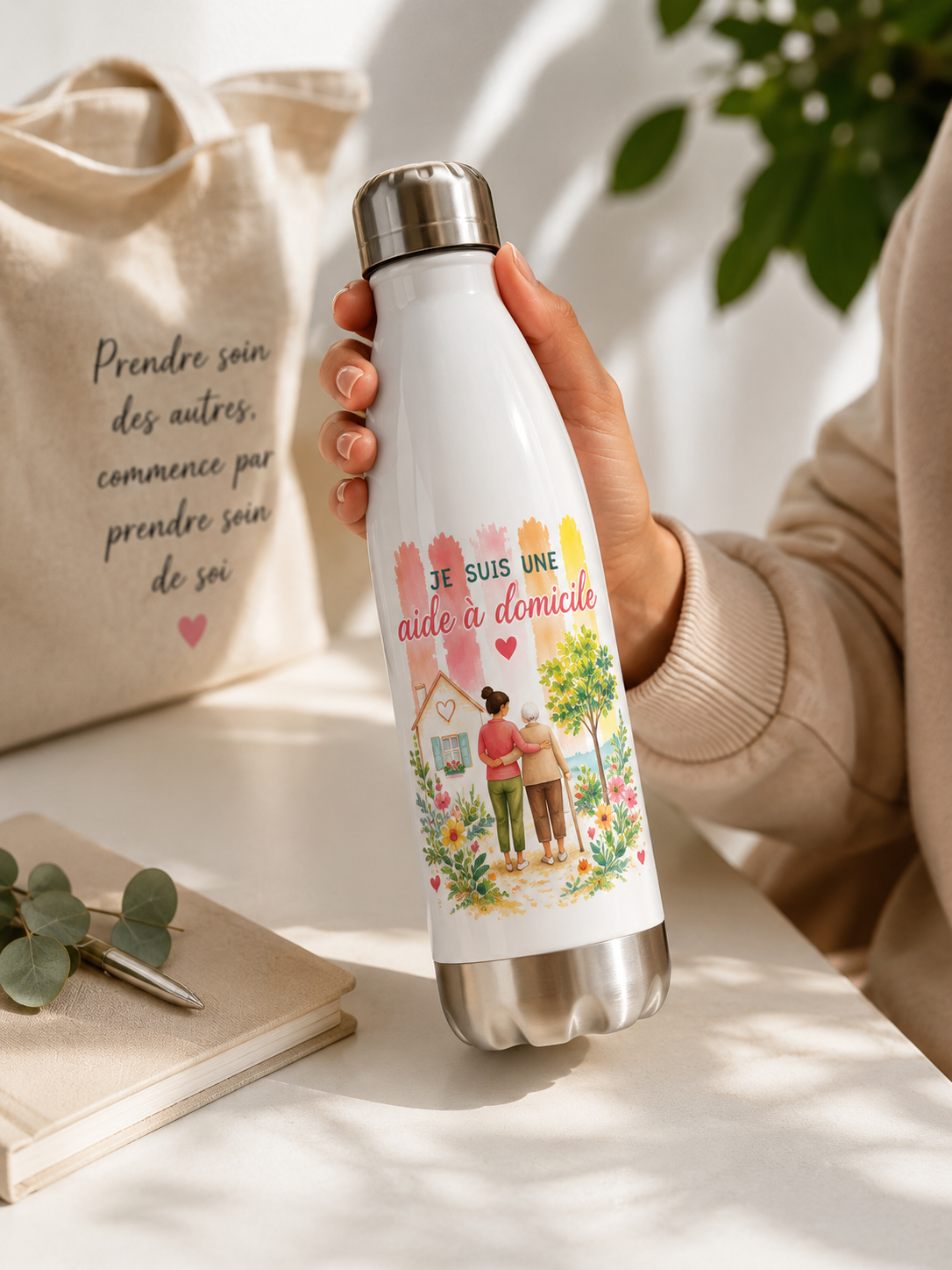 Gourde isotherme "Je suis une aide à domicile"