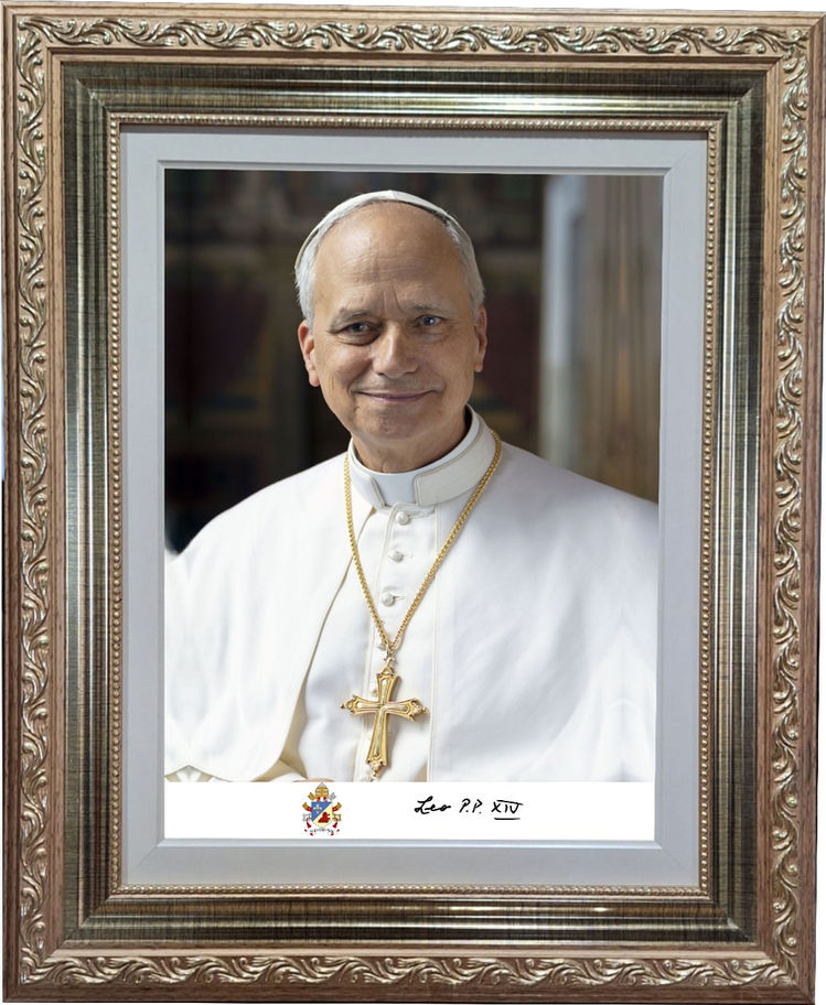 Quadro - Papa Leao XIV - foto oficial com assinatura