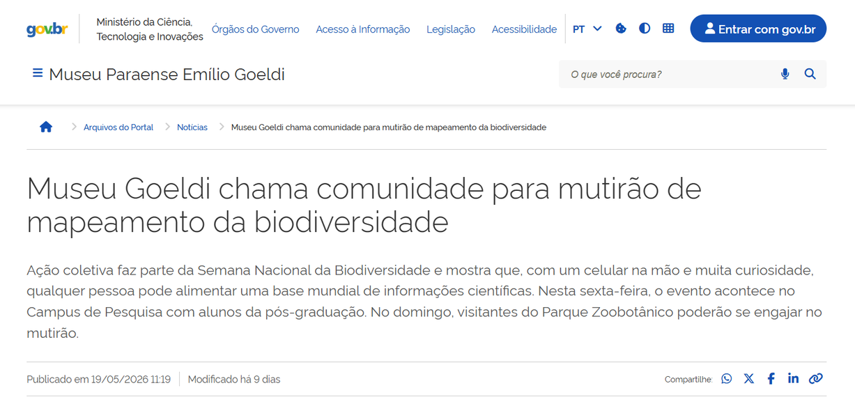 GOV solta matéria sobre Mutirão no Museu Goeldi