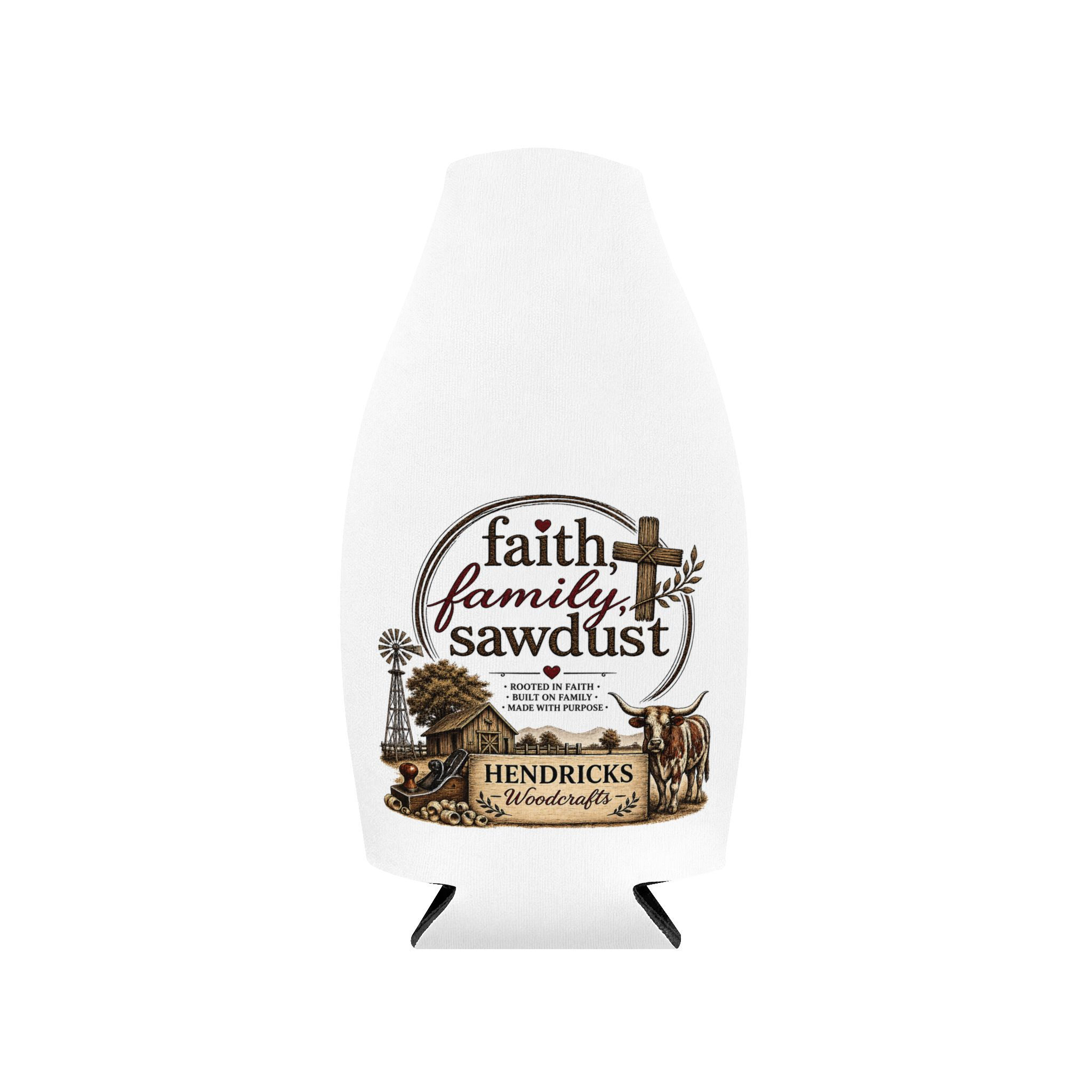 Faith, Family & Sawdust Zip-Up Bottle Cooler Sleeve